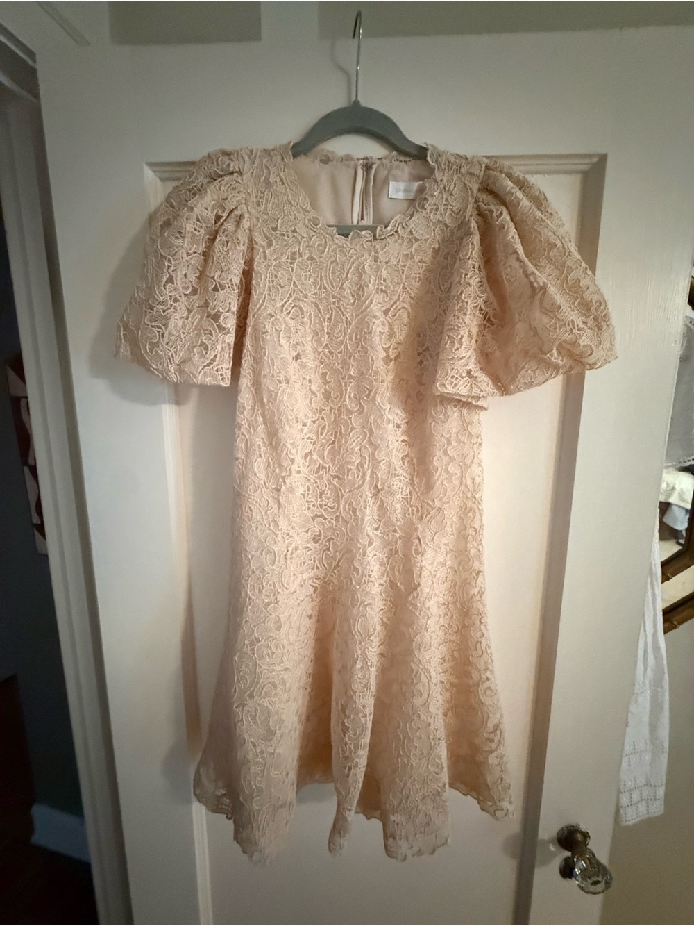 Jonathan Simkhai Peach/Buff Lace Puff-Sleeve Dress NWT